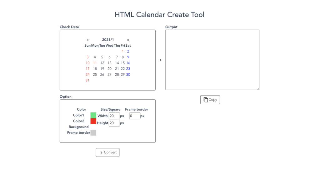 html calendar web site